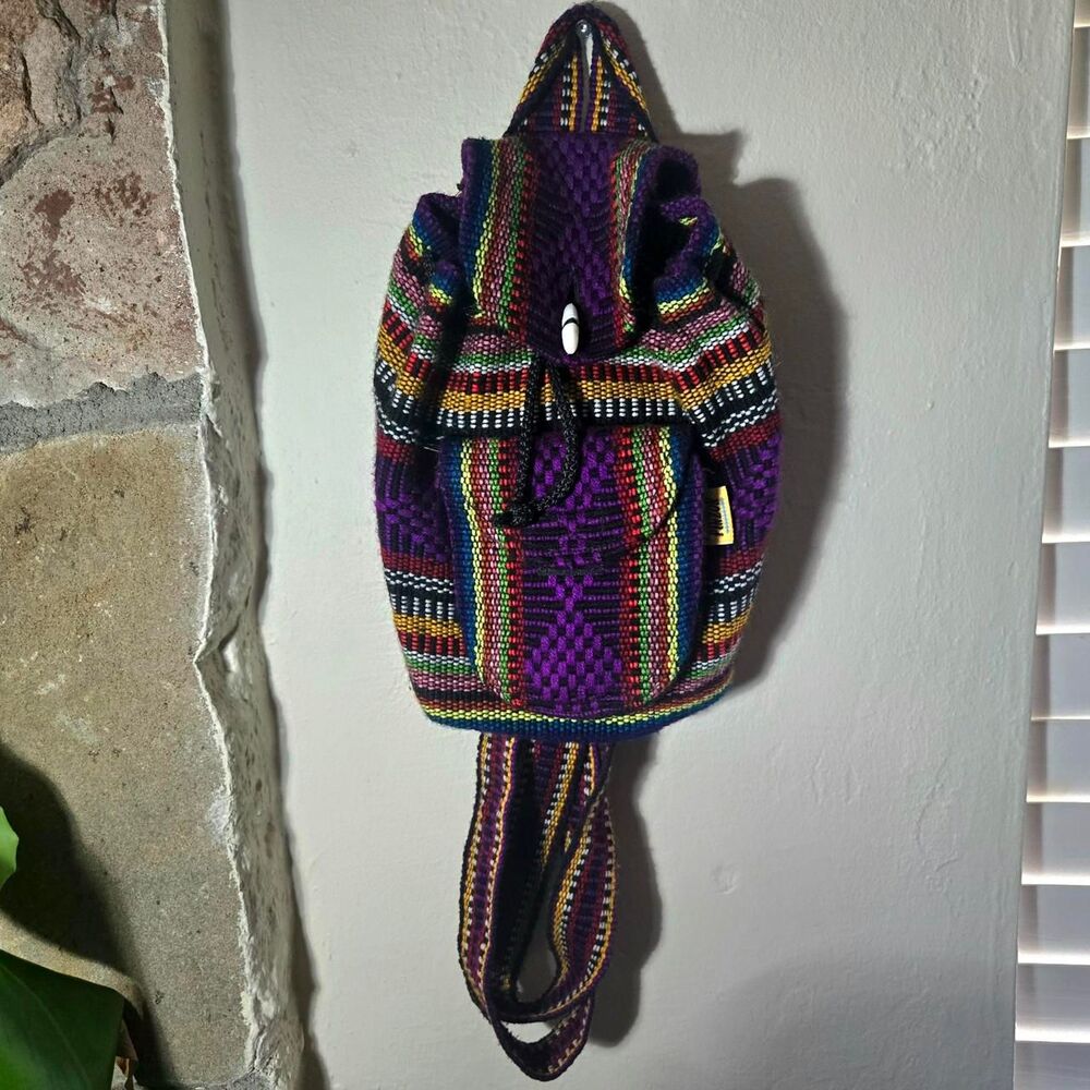 Artesanias Mr. Pinzon Mexican Woven Small Drawstring Backpack Festival Vacation